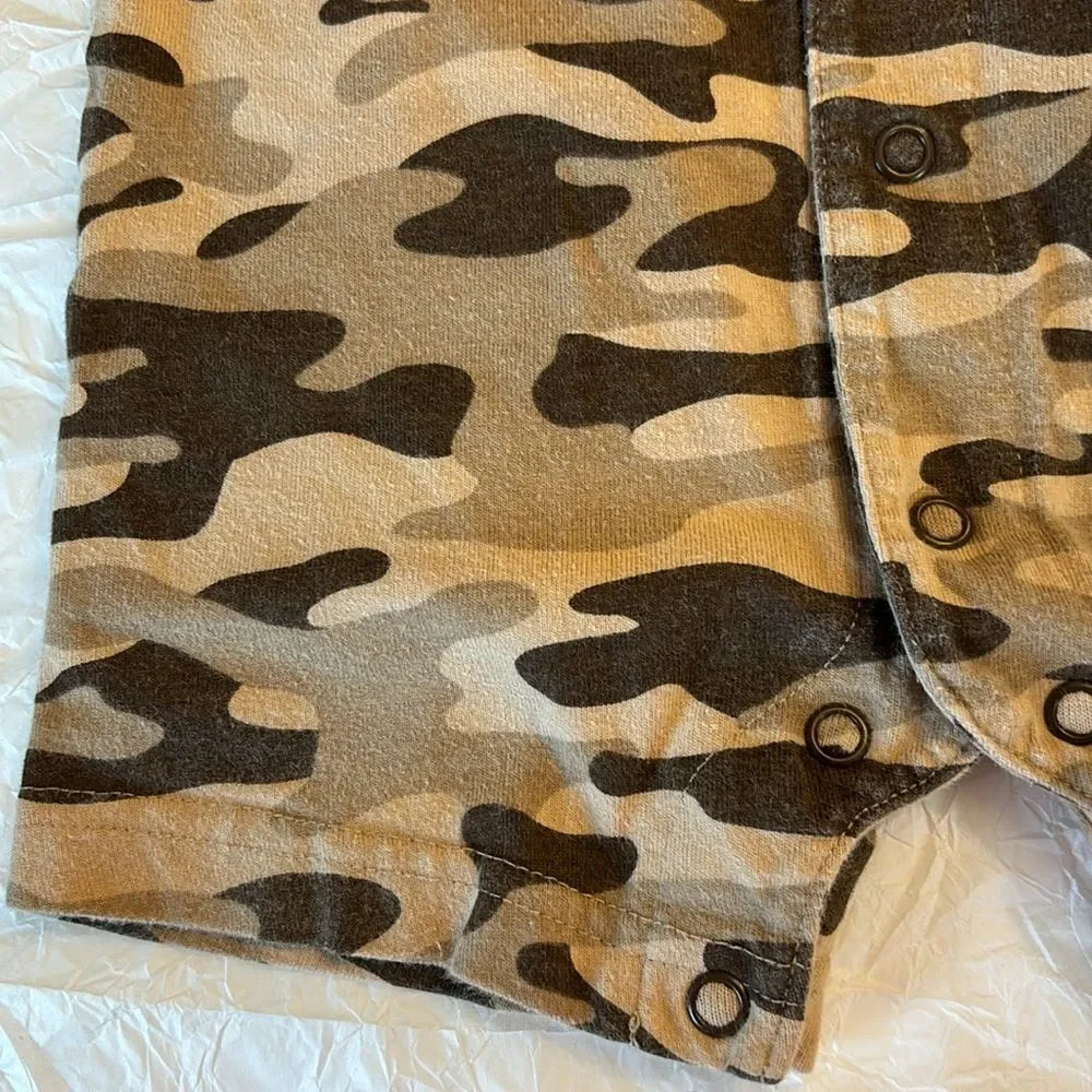 Carter’s | Child of Mine Infant Baby Boys Brown Tan Camouflage Summer Romper 12M